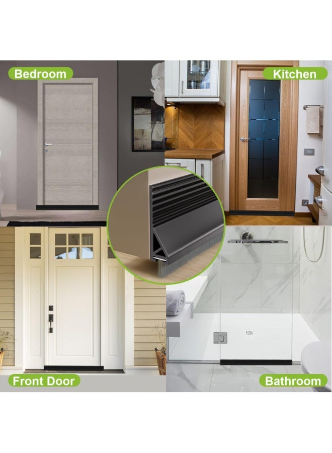 FAYET Self Adhesive Silicone Door Sweep Brush with Soft Bristles, Under Door Draft Stopper Seal for Interior and Exterior Doors, Noise and Dust Blocker, Energy Saving Gap Filler (Black) - Image 2